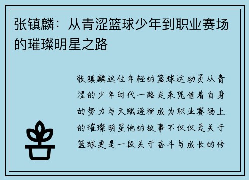 张镇麟：从青涩篮球少年到职业赛场的璀璨明星之路