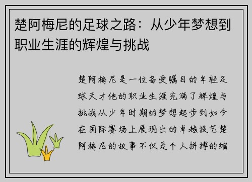 楚阿梅尼的足球之路：从少年梦想到职业生涯的辉煌与挑战