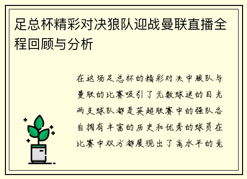 足总杯精彩对决狼队迎战曼联直播全程回顾与分析
