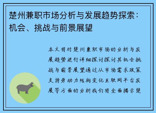 楚州兼职市场分析与发展趋势探索：机会、挑战与前景展望