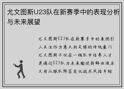 尤文图斯U23队在新赛季中的表现分析与未来展望